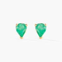 Boucles D'oreilles Puces Or Jaune Isador Emeraude