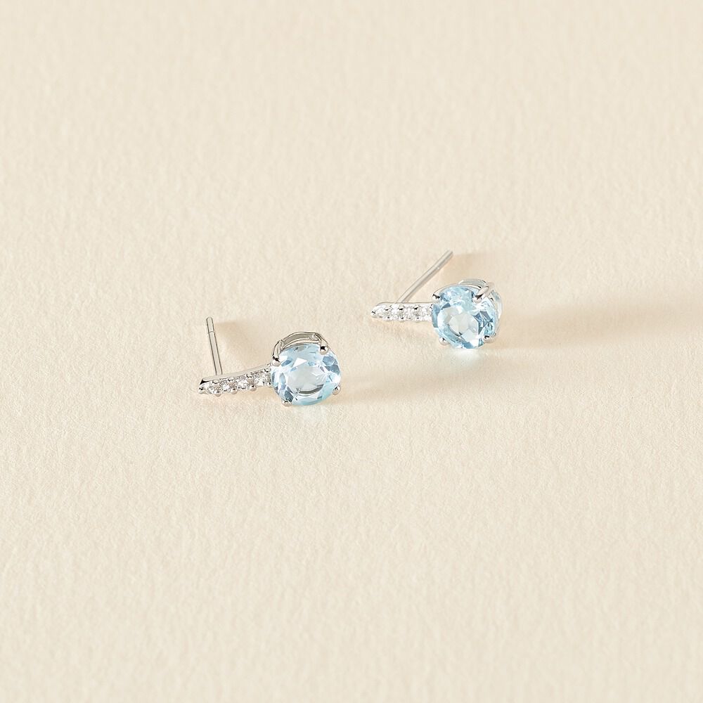 Bijoux D'oreilles Monroe Or Blanc Topaze Oxyde De Zirconium - Puces Femme | Marc Orian