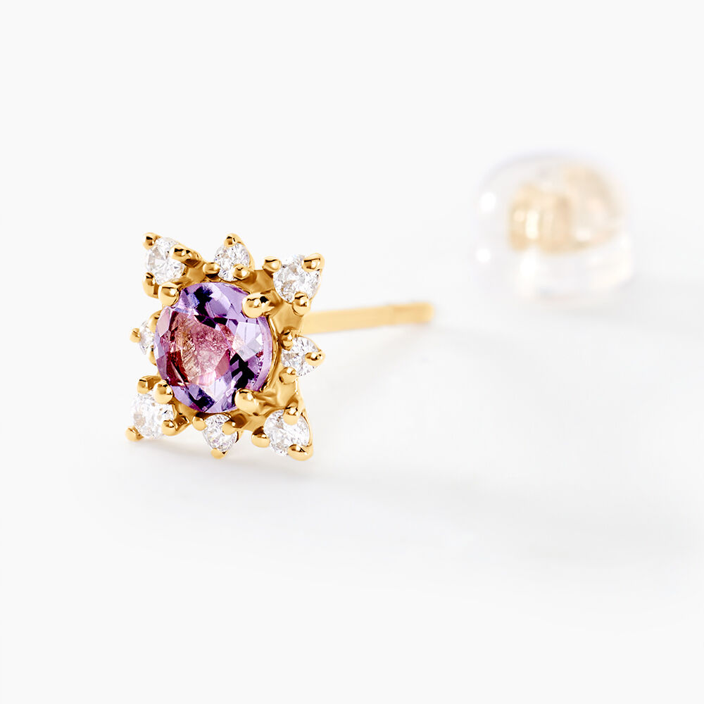 Boucles D'oreilles Puces Astrithr Or Jaune Am&eacute;thyste Oxydes - Puces Femme | Marc Orian