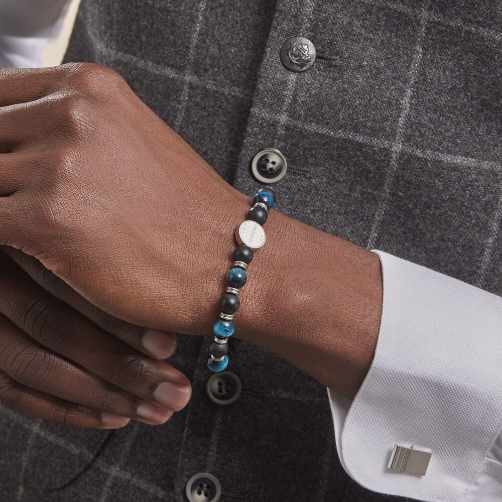 Bracelet Jourdan Homme 1921 Acier Blanc œil De Tigre Onyx - Bracelets Pierre Homme | Marc Orian