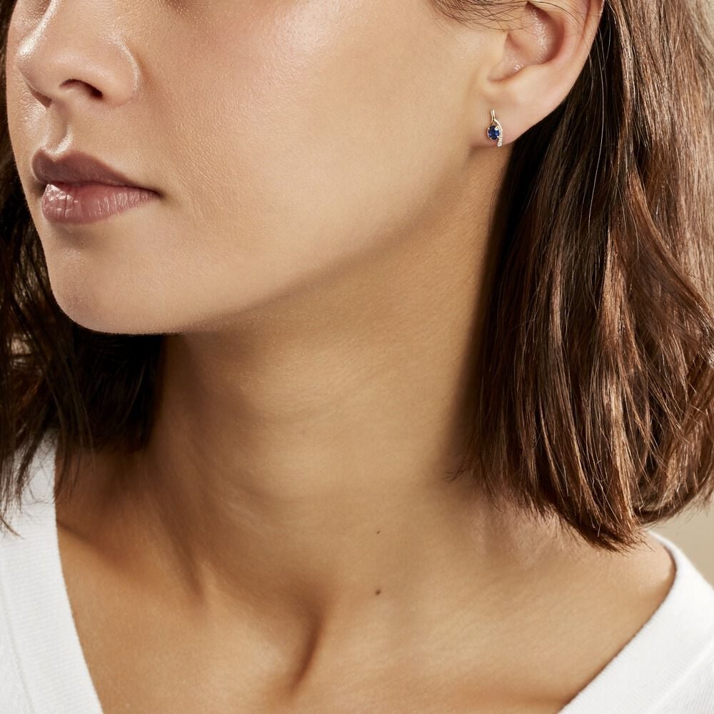 Bijoux D'oreilles Emotion Or Jaune Saphir Diamant - Puces Femme | Marc Orian