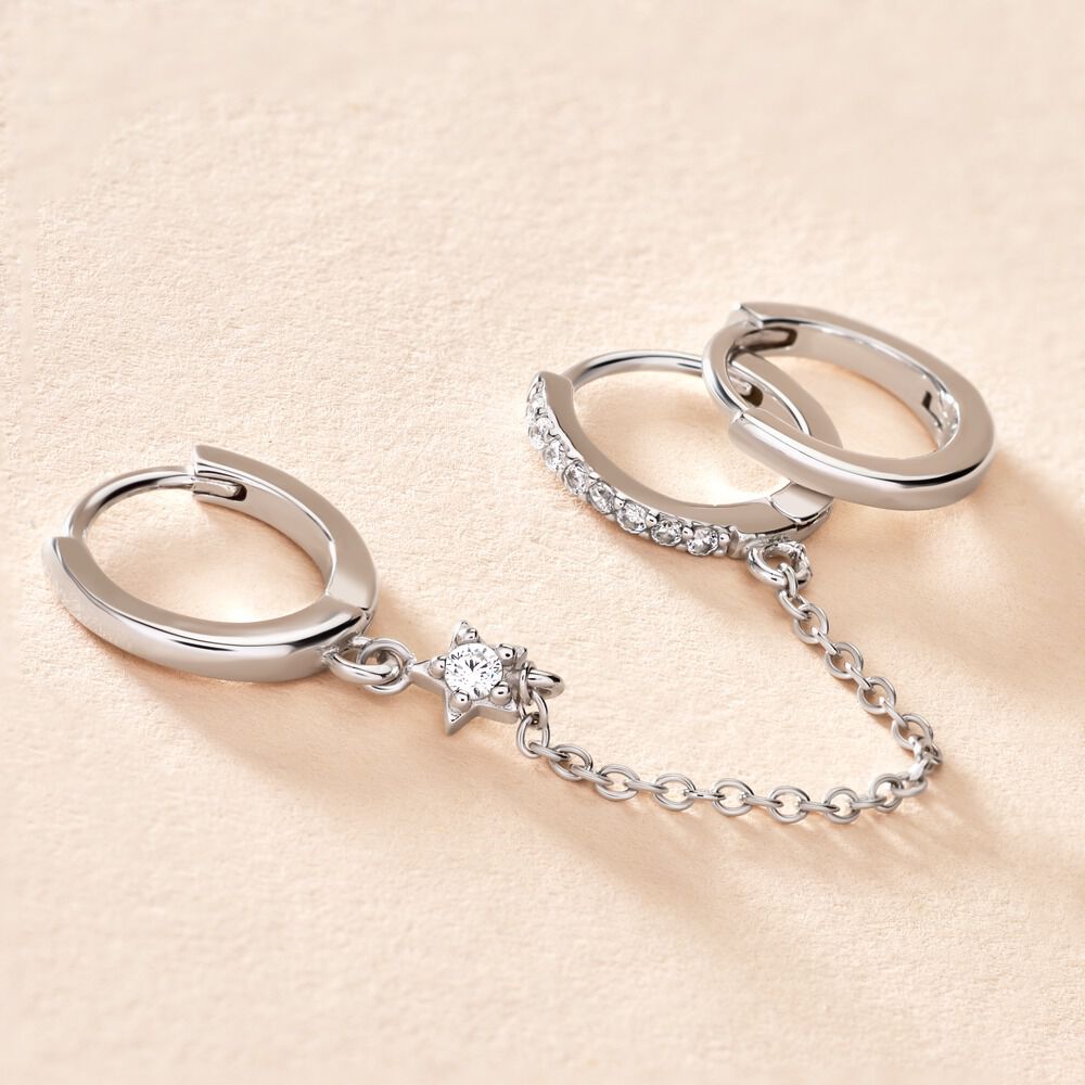 Créoles Dépareillées Suri Argent Blanc Oxyde De Zirconium - Boucles d'oreilles Femme | Marc Orian