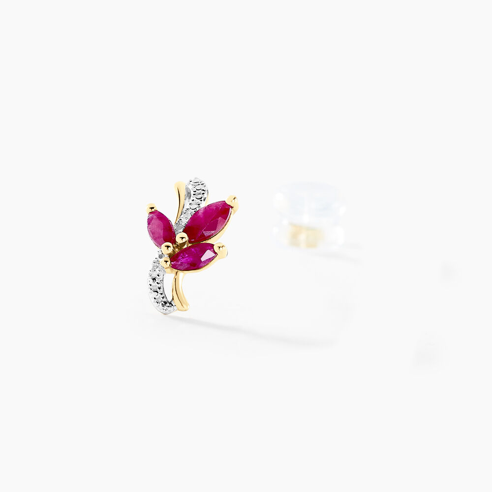 Boucles D'oreilles Puces Angie Or Jaune Rubis Diamant - Puces Femme | Marc Orian
