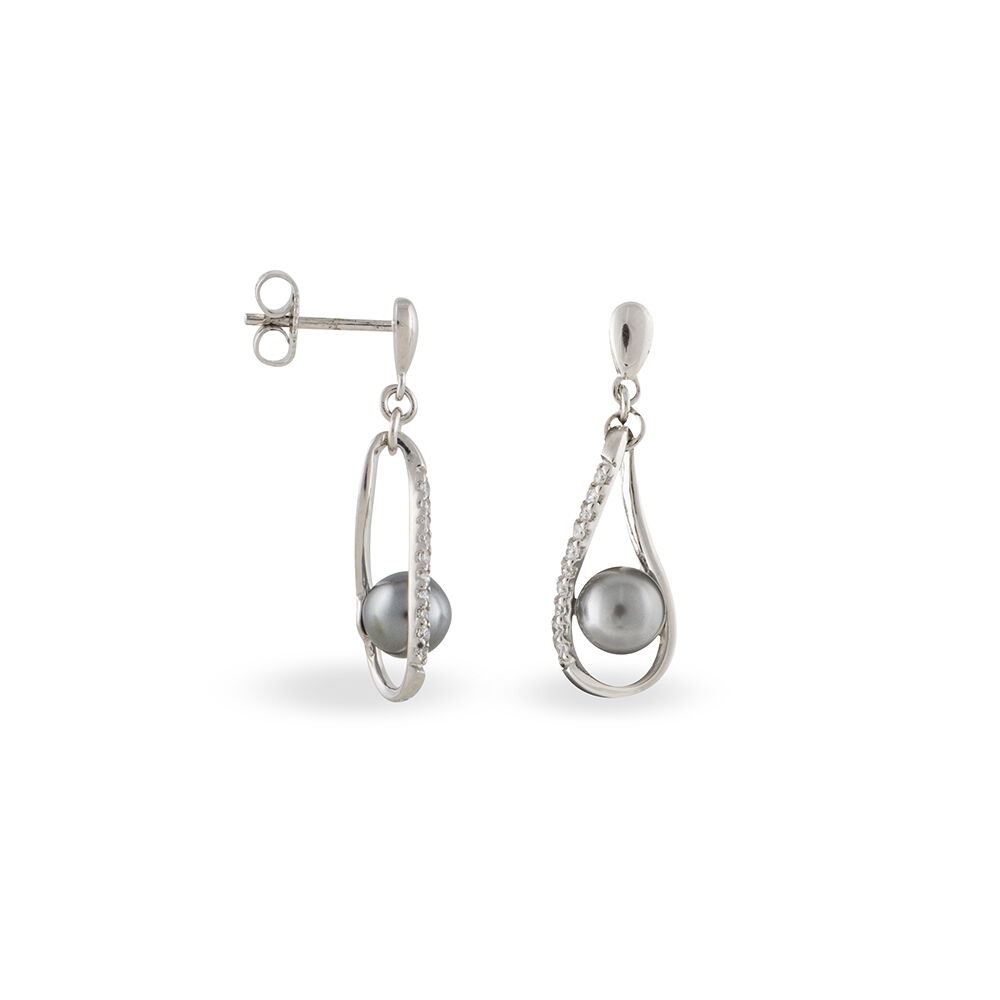 Boucles D'oreilles Pendantes Alexya Argent Perle D'imitation Et Oxyde - Pendantes Femme | Marc Orian