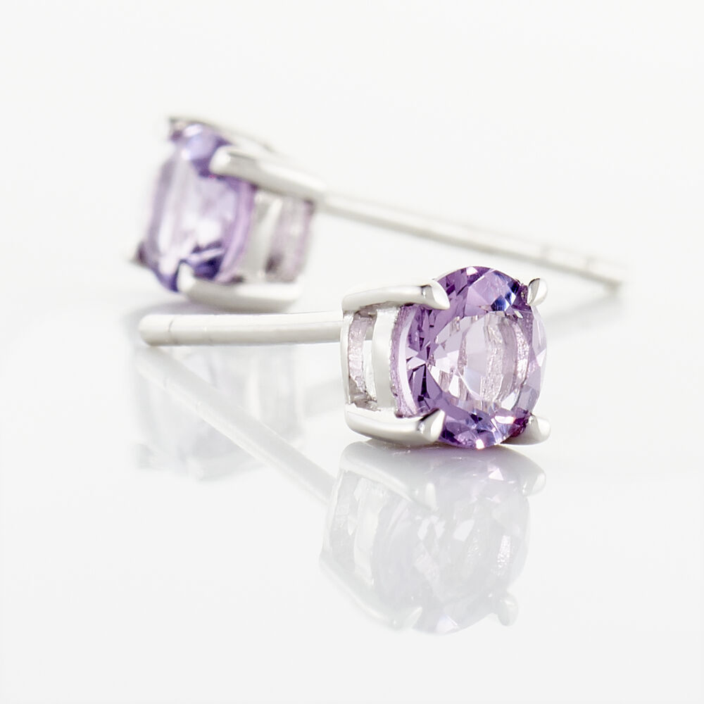 Boucles D'oreilles Puces Elea Serti Griffes 3 Or Blanc Amethyste - Puces Femme | Marc Orian