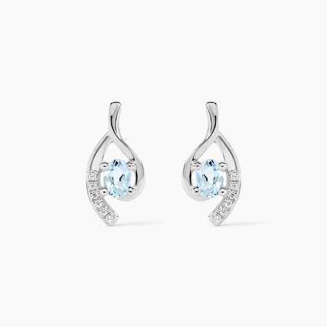 Boucles D'oreilles Sagesse Or Blanc Topaze Oxyde - Puces Femme | Marc Orian