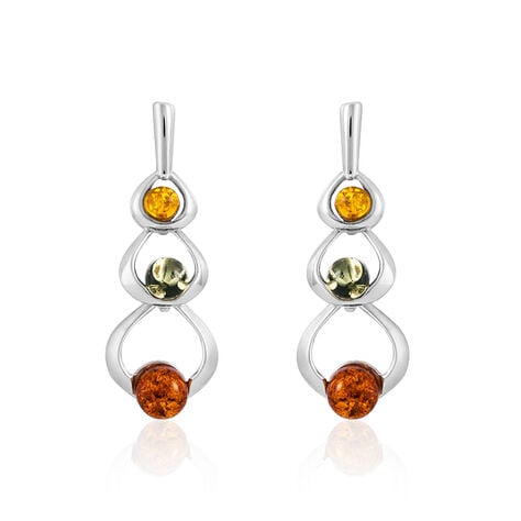 Boucles D'oreilles Pendantes Agneta Argent Blanc Ambre - Pendantes Femme | Marc Orian