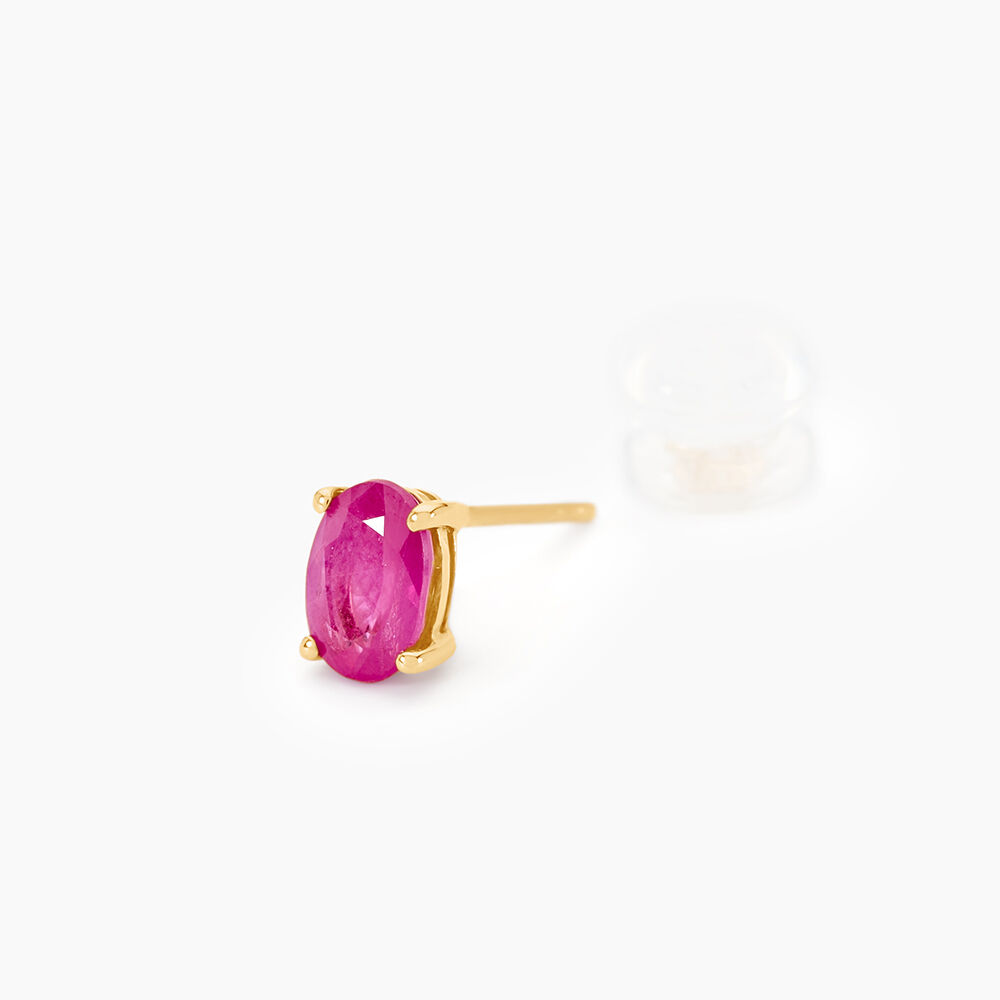 Boucles D'Oreilles Dormeuses Ovales Rubis Cz 7mm - Plaqué Or Laminé - Neuf Avec étiquettes