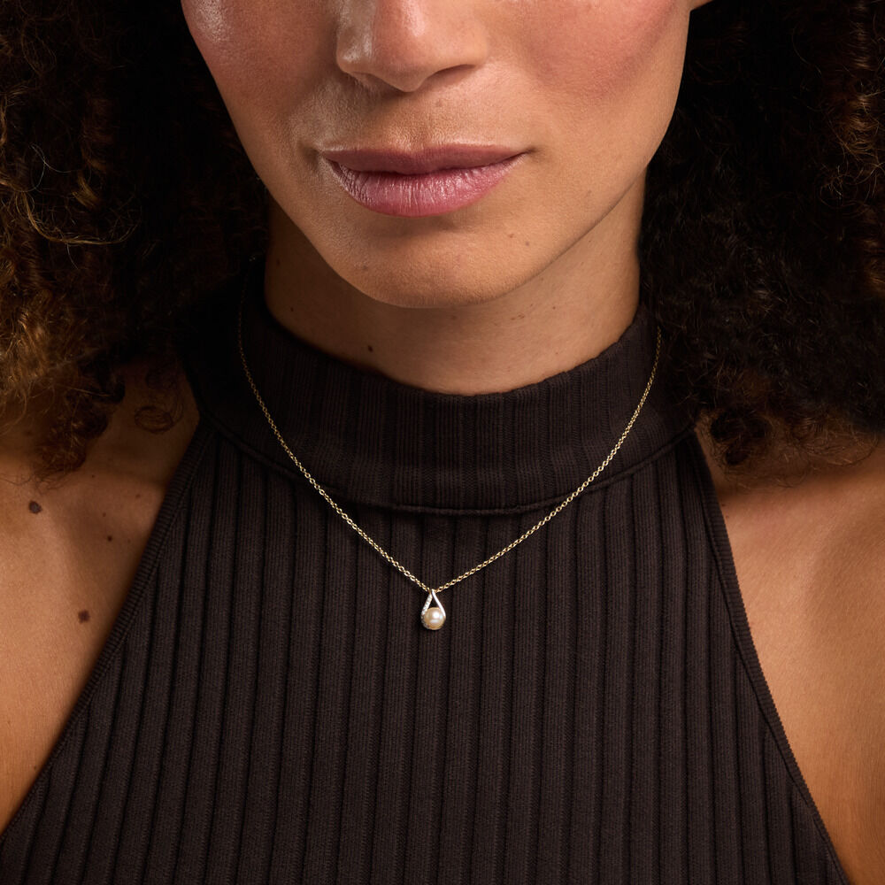 Collier Helin Argent Dor&eacute; A L'Or 750/1000 Perle De Culture Oxyde De Zirconium - Colliers avec pierres Femme | Marc Orian