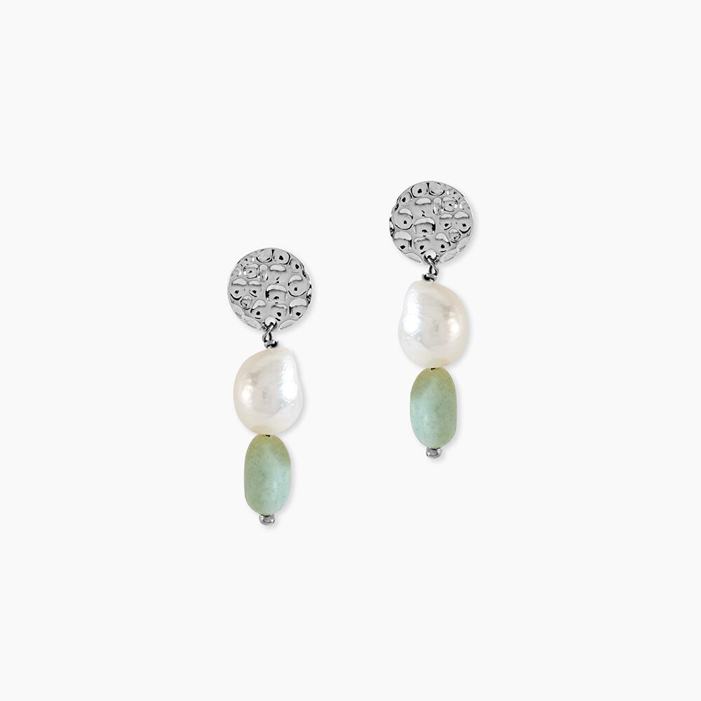 Boucles D'oreilles Pendantes Aroha Argent Blanc Amazonite Perle - Pendantes Femme | Marc Orian