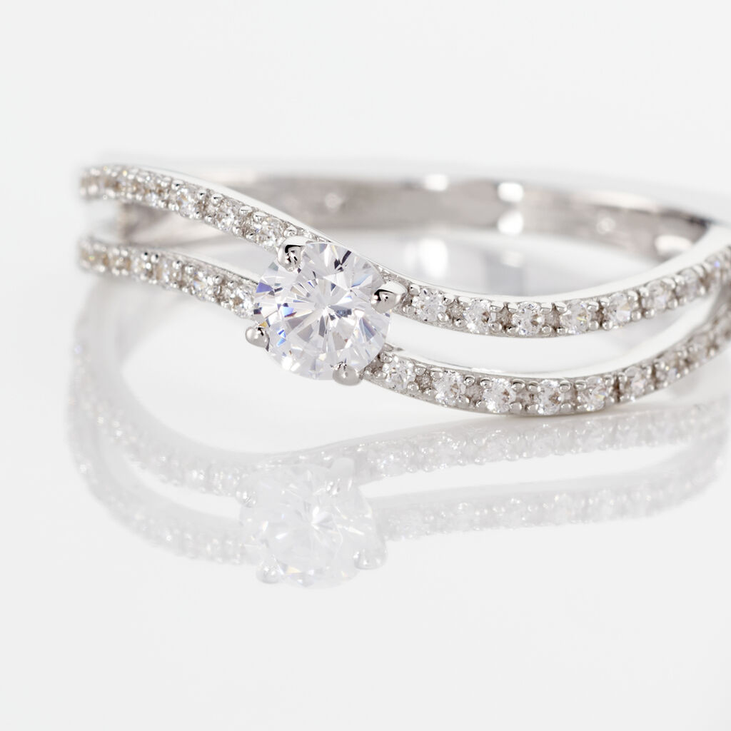 Bague Vrille Double Or Blanc Oxyde De Zirconium - Bagues Solitaire Femme | Marc Orian
