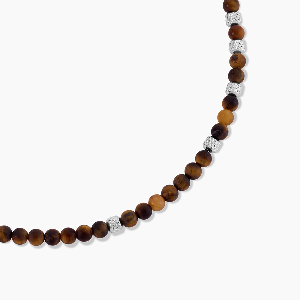 Collier Naturel Acier Argent&eacute; Oeil De Tigre - Colliers avec pierres Homme | Marc Orian