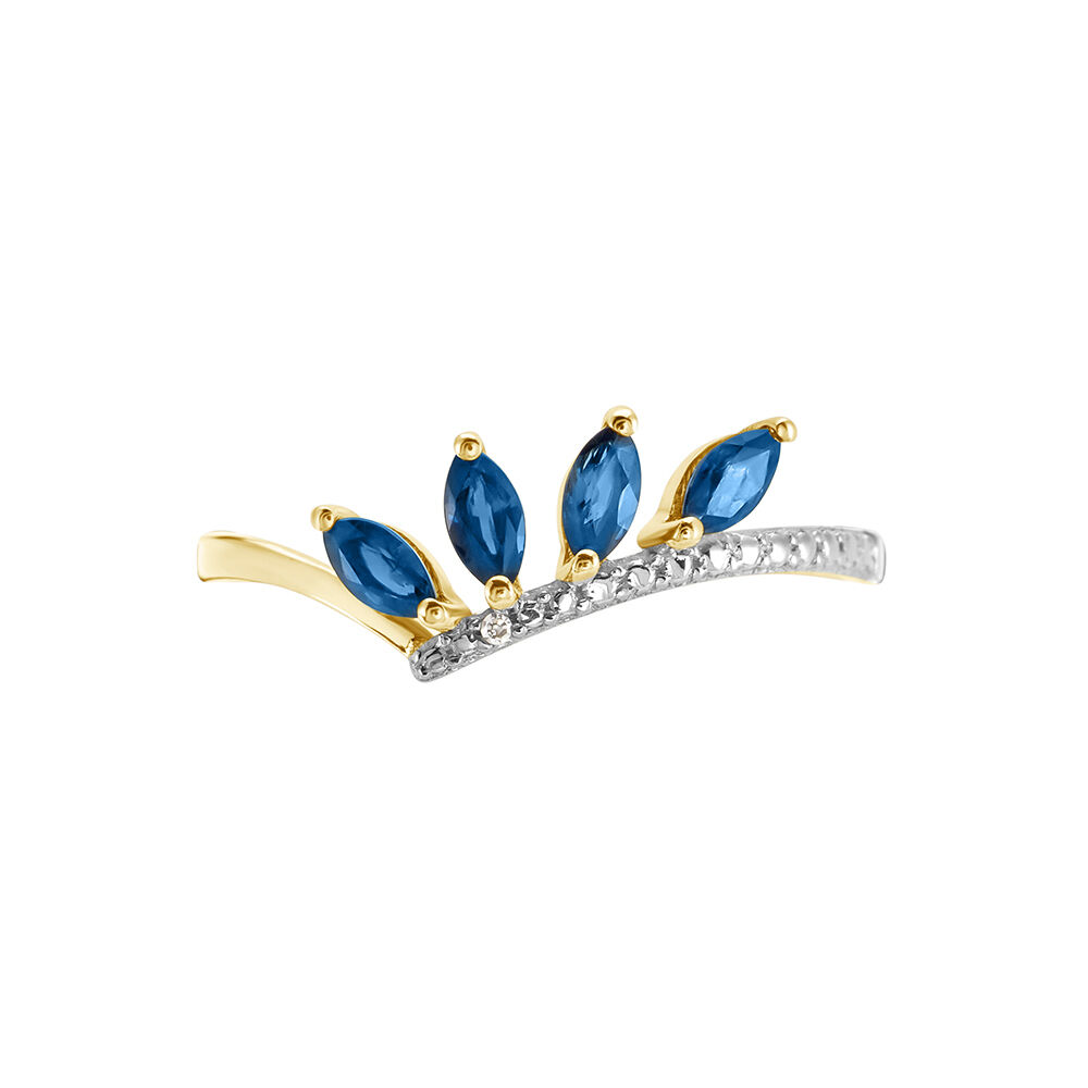Bague Navette Or Jaune Saphir Diamant - Bagues vintage Femme | Marc Orian