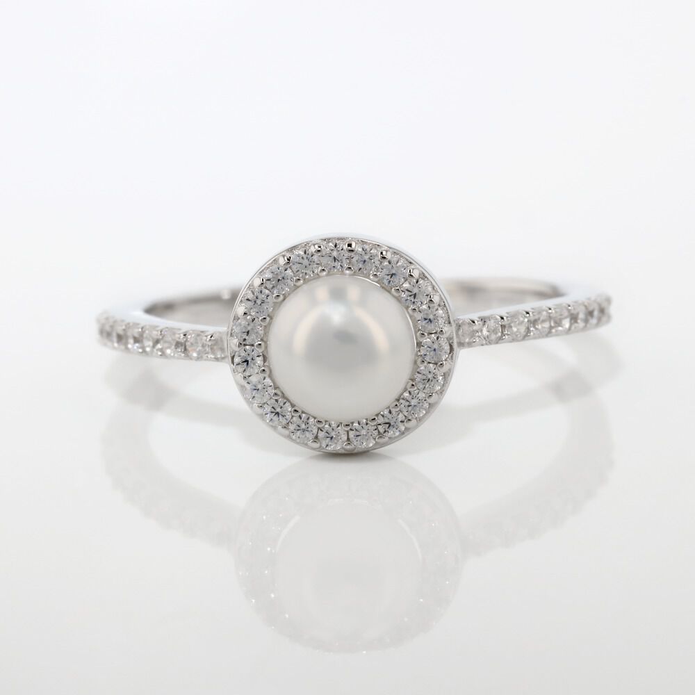 Bague Argent Blanc Suada Perle De Culture Oxyde De Zirconium - Bagues vintage Femme | Marc Orian