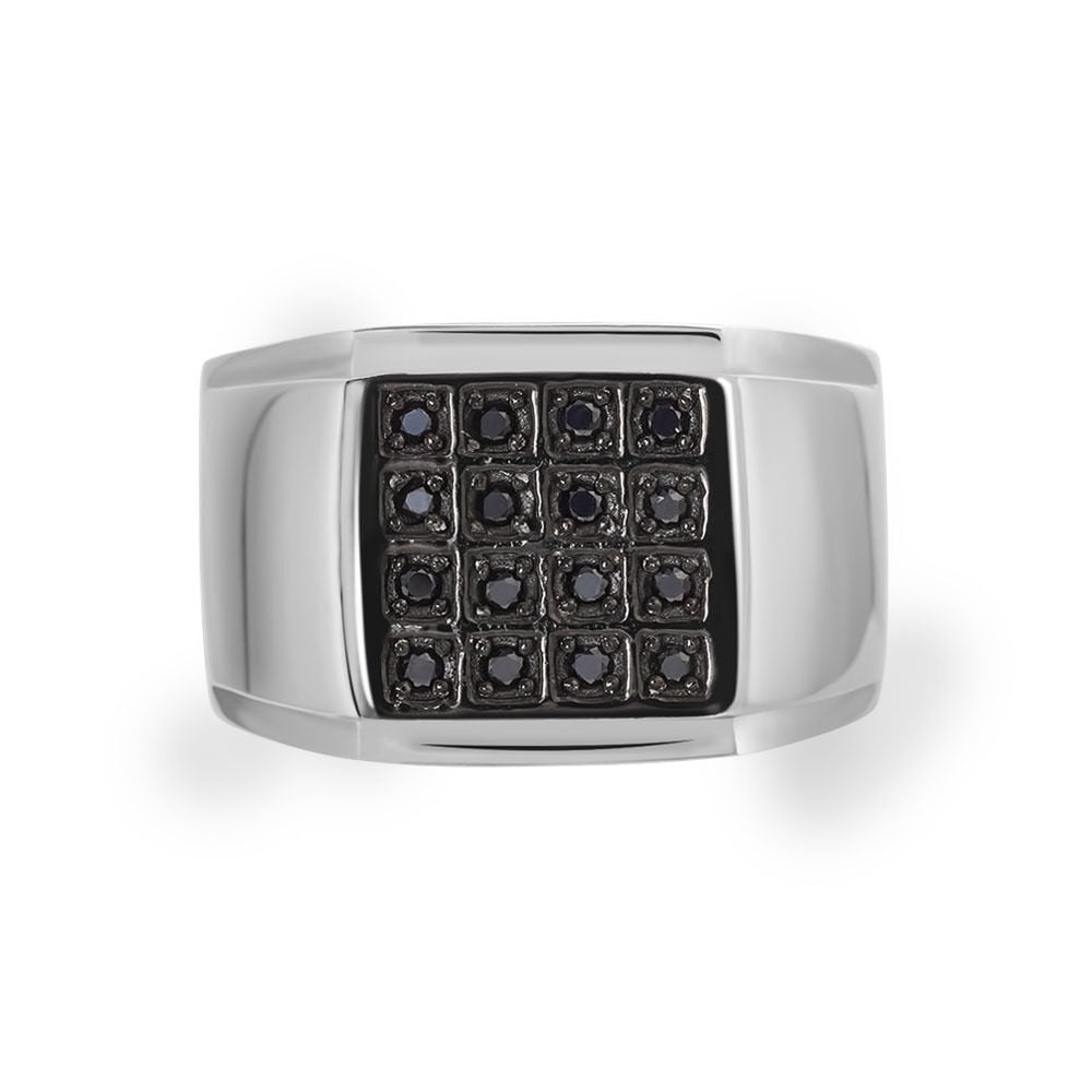 Bague Chevalière Acier Vieillit Teodor Oxydes De Zirconium - Bijoux fantaisie Homme | Marc Orian
