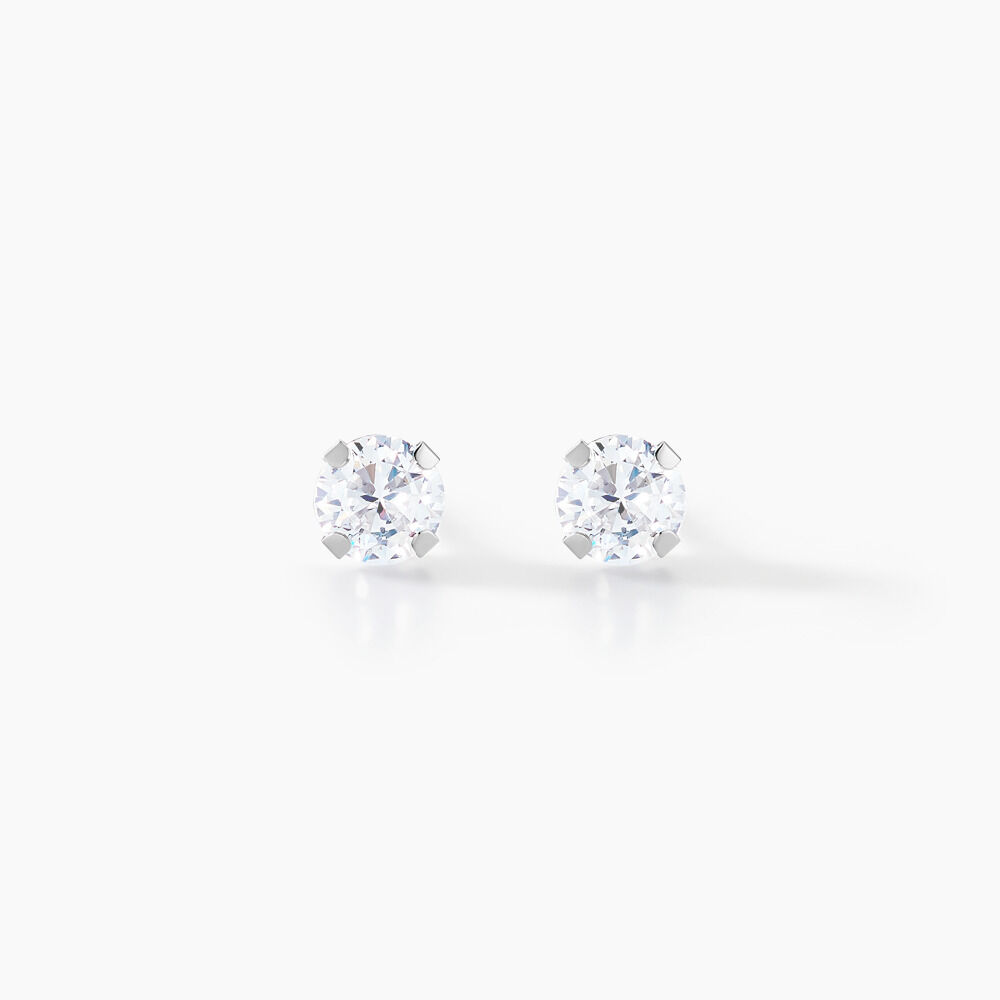 Boucles D'oreilles Puces Eddie Or Blanc Oxyde De Zirconium - Puces Femme | Marc Orian