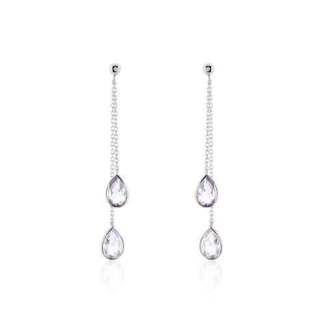 Boucles D'oreilles Pendantes Djime Or Blanc Amethyste - Pendantes Femme | Marc Orian