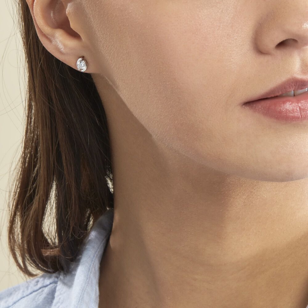 Boucles D'oreilles Puces Couteau Argent Blanc Oxyde De Zirconium - Puces Femme | Marc Orian