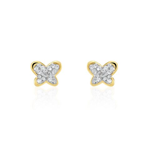 Boucles D'oreilles Puces Or Jaune Cercis Strass - Clous d'oreilles Enfant | Marc Orian