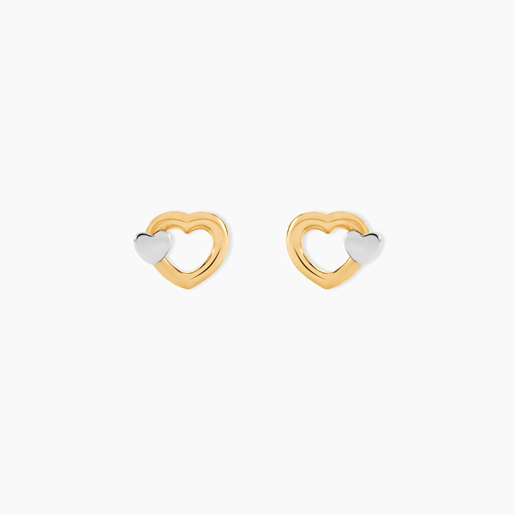 Boucles D'oreilles Puces Anne-maudae Double Coeurs Or Bicolore - Puces Femme | Marc Orian