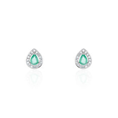 Boucles D'oreilles Puces Elheme Or Blanc Emeraude Et Diamant - Boucles d'oreilles pierres précieuses Femme | Marc Orian
