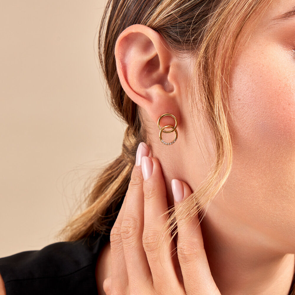 Boucles D'oreilles Pendantes Acier Doré Oxydes De Zirconium - Pendantes Femme | Marc Orian