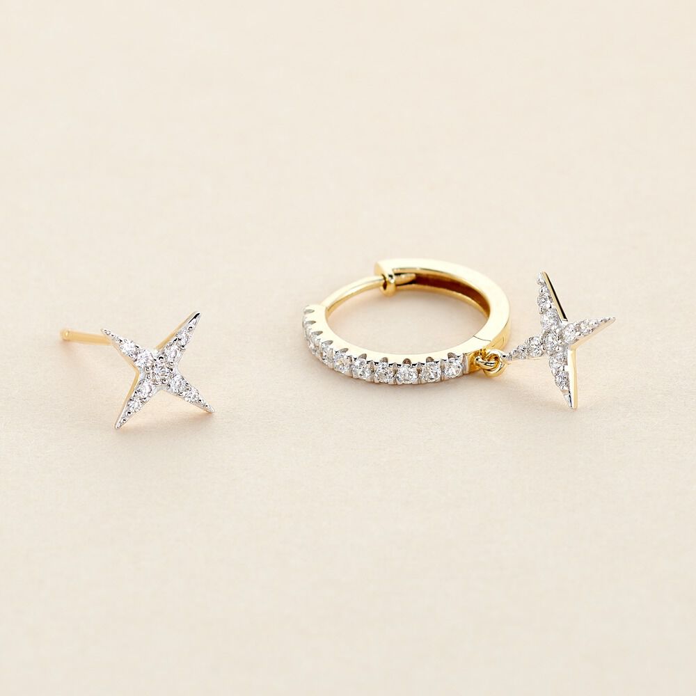 Boucles D'oreilles Deparaillees Or Jaune Kirsteen Oxyde - Boucles d'oreilles ete Femme | Marc Orian