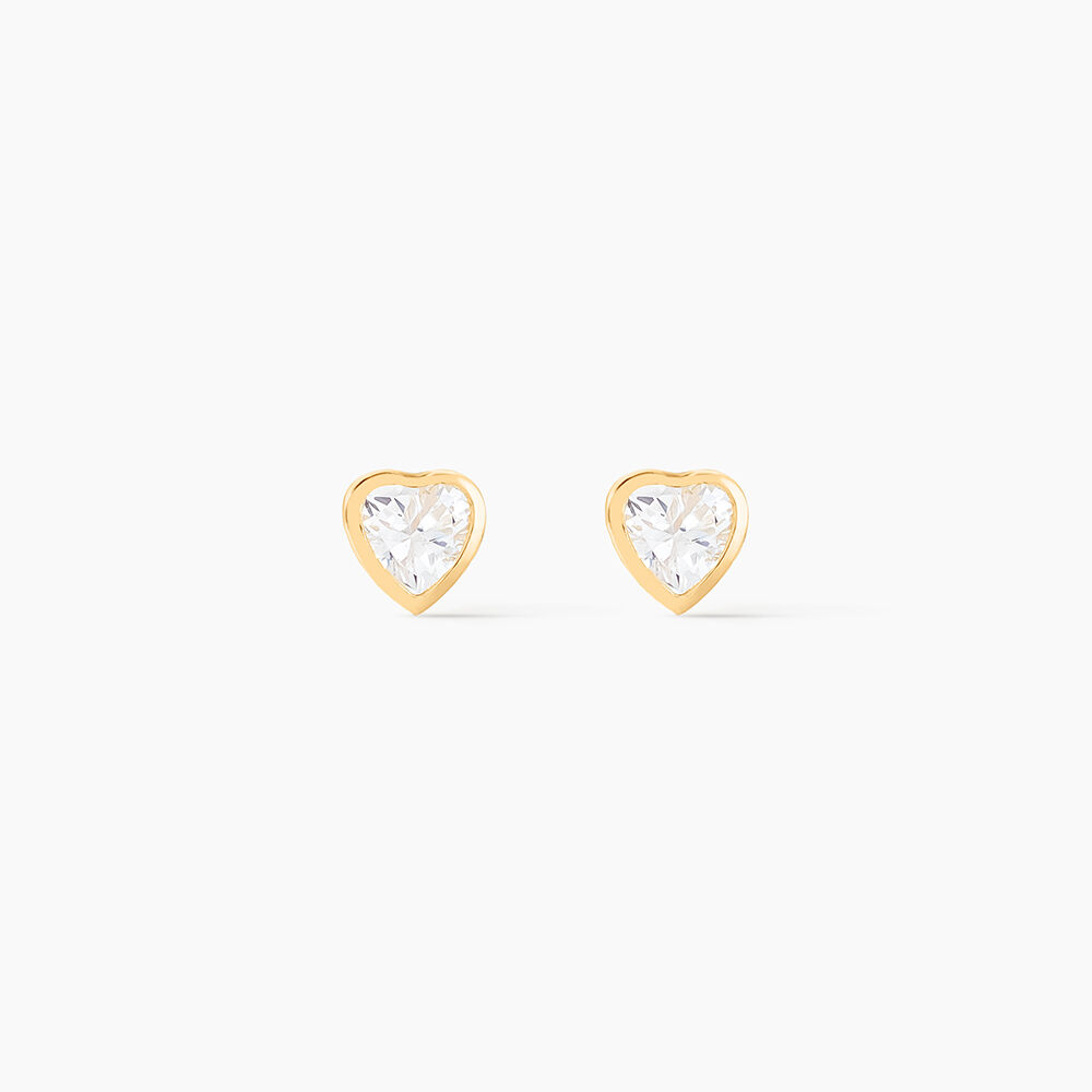 Boucles D'oreilles Puces Dot Coeur Plein Or Jaune Oxyde De Zirconium - Puces Femme | Marc Orian