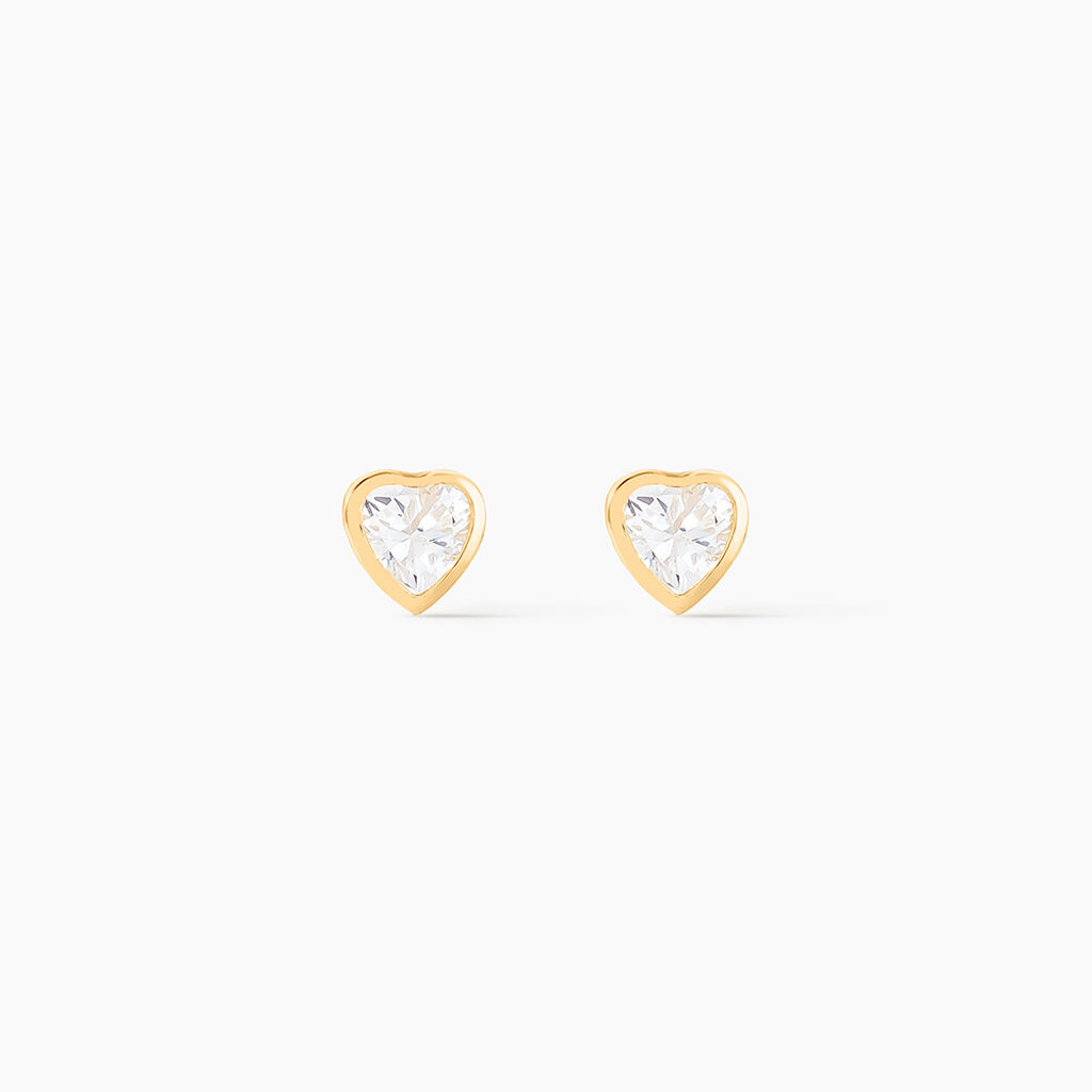Boucles D'oreilles Puces Dot Coeur Plein Or Jaune Oxyde De Zirconium - Puces Femme | Marc Orian