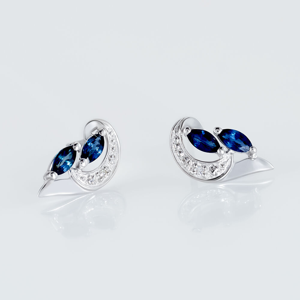 Boucles D'oreilles Puces Sakina Or Blanc Saphir Et Diamant - Puces Femme | Marc Orian