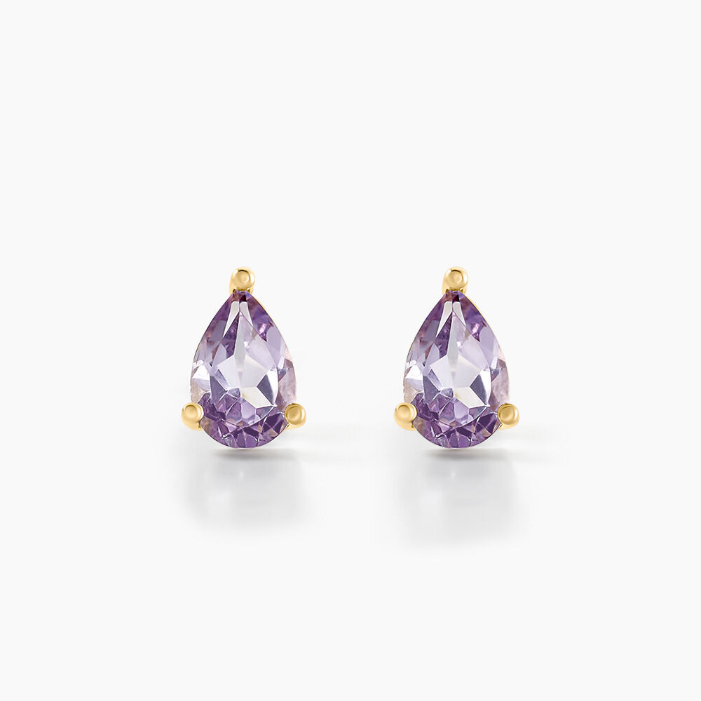 Boucles D'oreilles Puces Goutte Or Jaune Améthyste - Puces Femme | Marc Orian