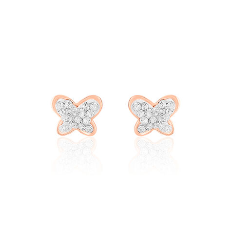 Boucles D'oreilles Puces Evaelle Papillon 0 Or Rose Strass - Clous d'oreilles Femme | Marc Orian