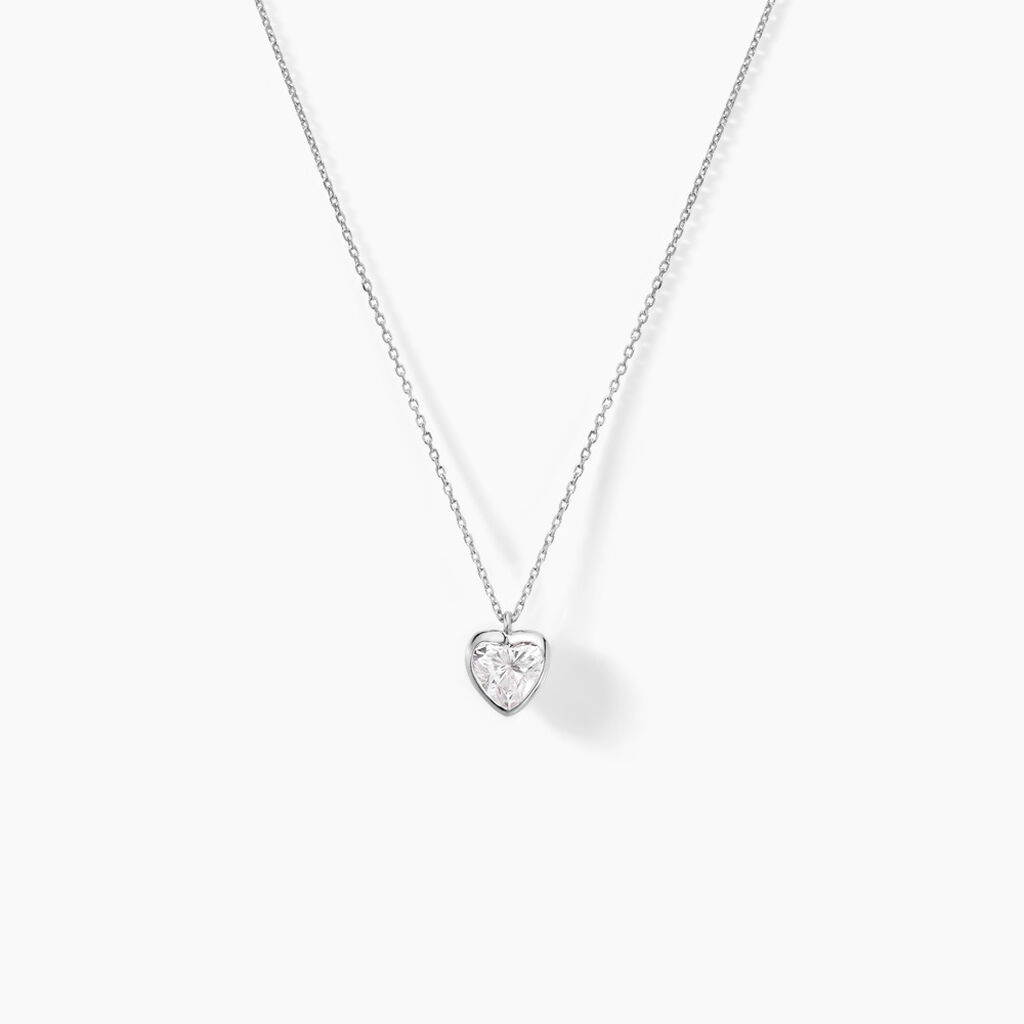 Collier Coeur Serti Clos Or Blanc Oxyde De Zirconium - Colliers avec pierres Femme | Marc Orian