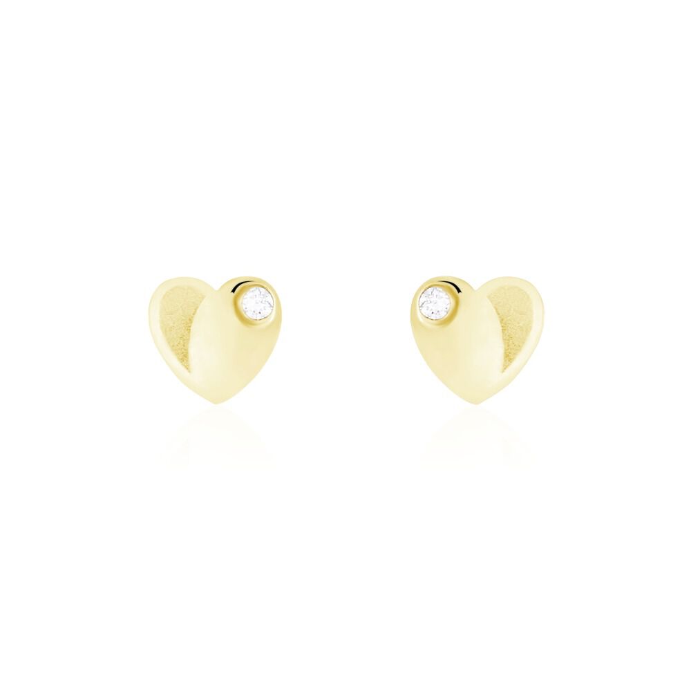 Boucles D'oreilles Puces Daria Coeur Plein Or Jaune Oxyde De Zirconium - Puces Famille | Marc Orian