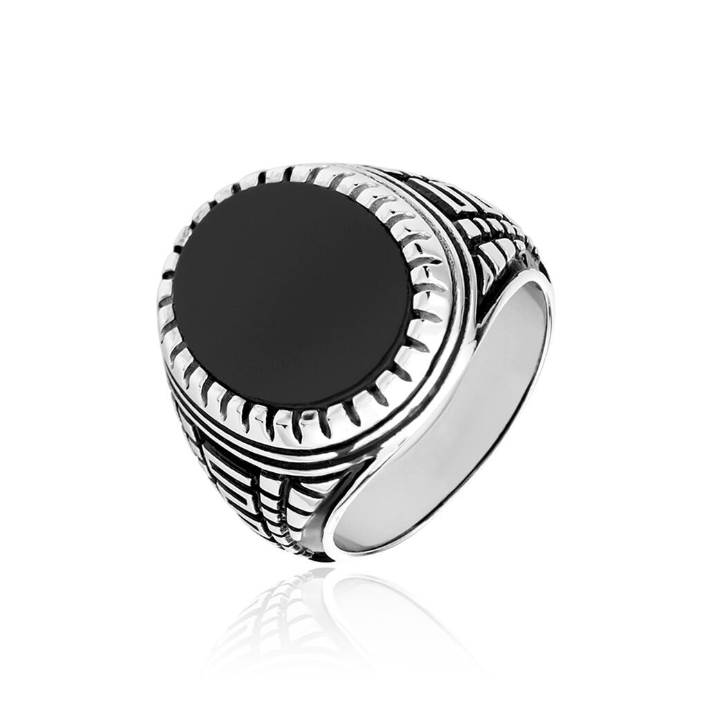 Bague Argent Blanc Thimeo Agathe Noire - Bagues de promesse Homme | Marc Orian