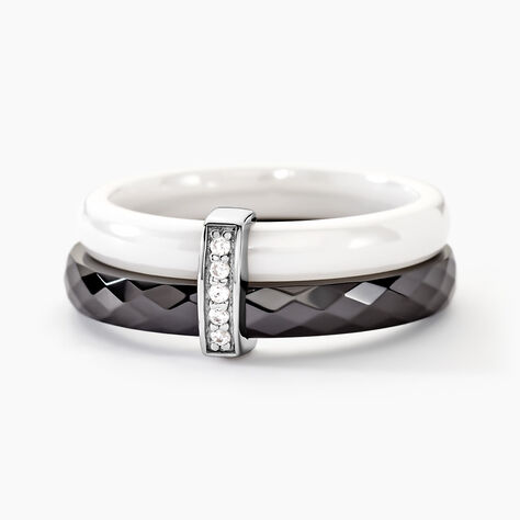 Bague Barette Bicolore Ceramique Argent Blanc Oxyde De Zirconium - Bagues avec pierre Femme | Marc Orian
