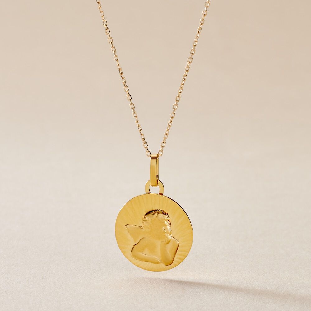 Pendentif Ange Rond Effet Diamante Or Jaune - Bijoux personnalisés Famille | Marc Orian