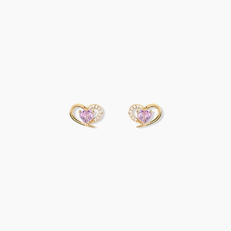 Boucles D'Oreilles Puces Creighton Argent Dor&eacute; A L'Or 750/1000 Am&eacute;thyste Oxyde De Zirconium - Puces Femme | Marc Orian
