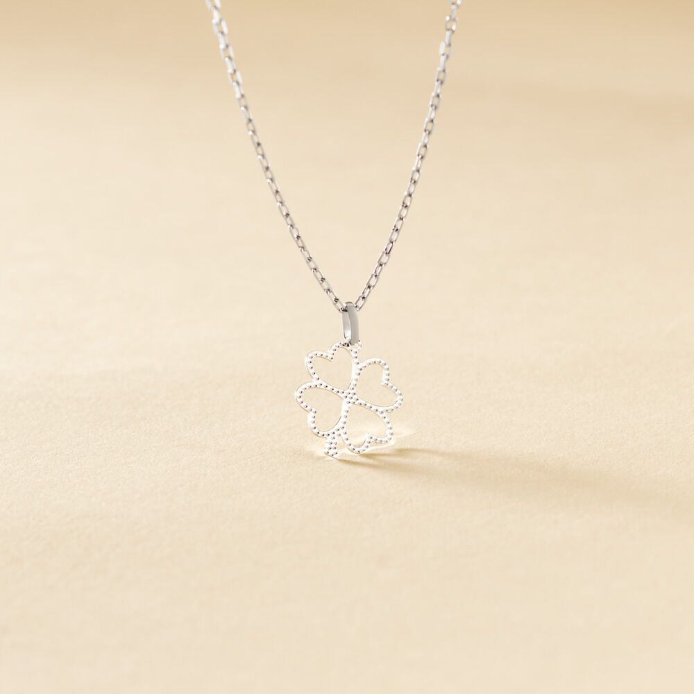Pendentif Koulmia Trefle Diamante Or Blanc - Pendentifs Femme | Marc Orian