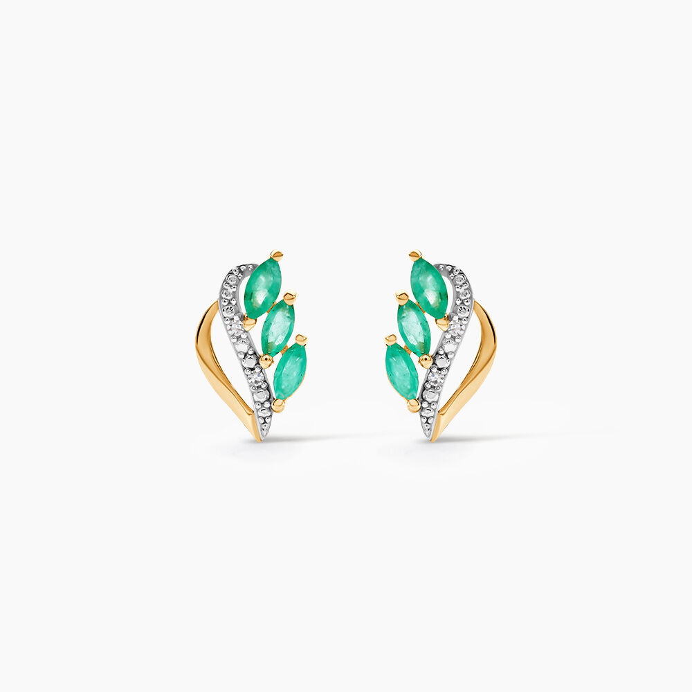 Boucles D'oreilles Puces Or Jaune  Sheelagh Emeraudes Diamants - Boucles d'oreilles mariage Femme | Marc Orian