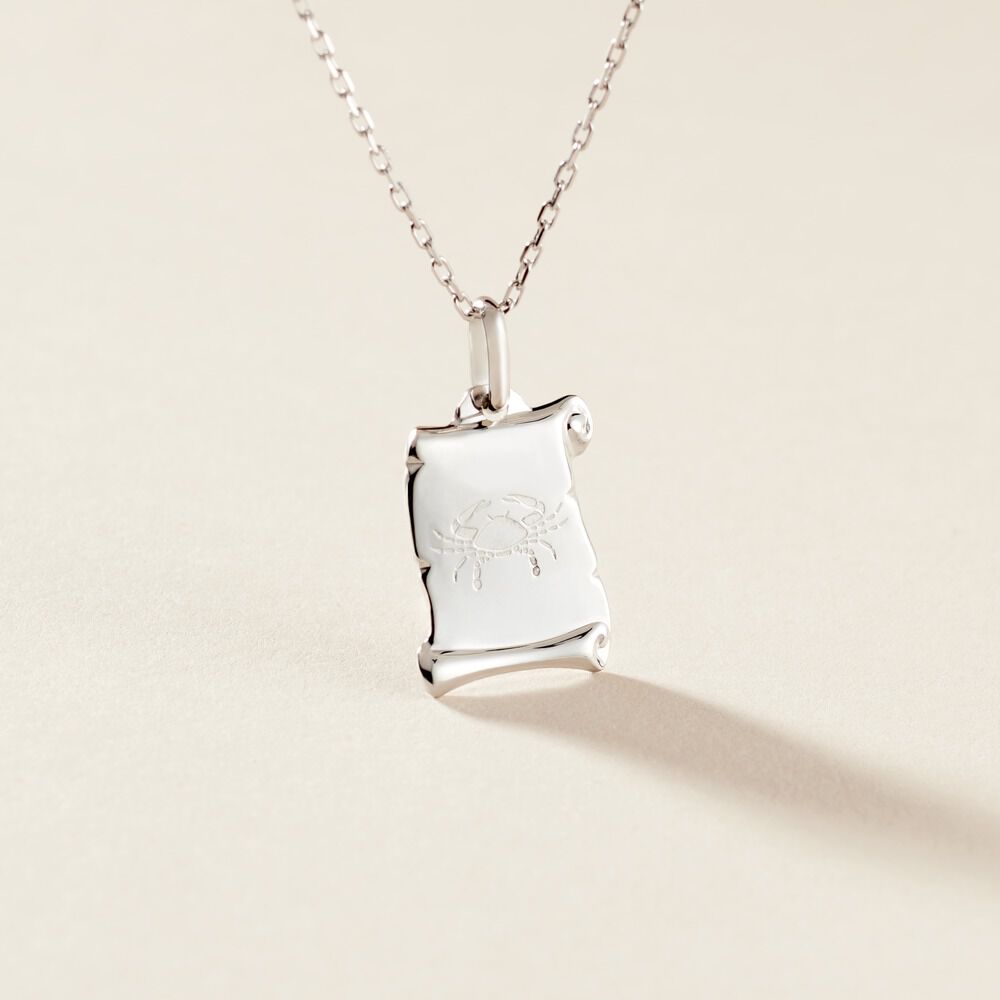 Pendentif Zodiaque Parchemin Argent Blanc - Bijoux personnalis&eacute;s Famille | Marc Orian