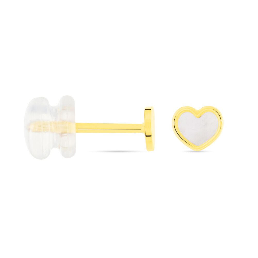 Boucles D'oreilles Puces Amaryllis Coeur Or Jaune Nacre - Puces Enfant | Marc Orian