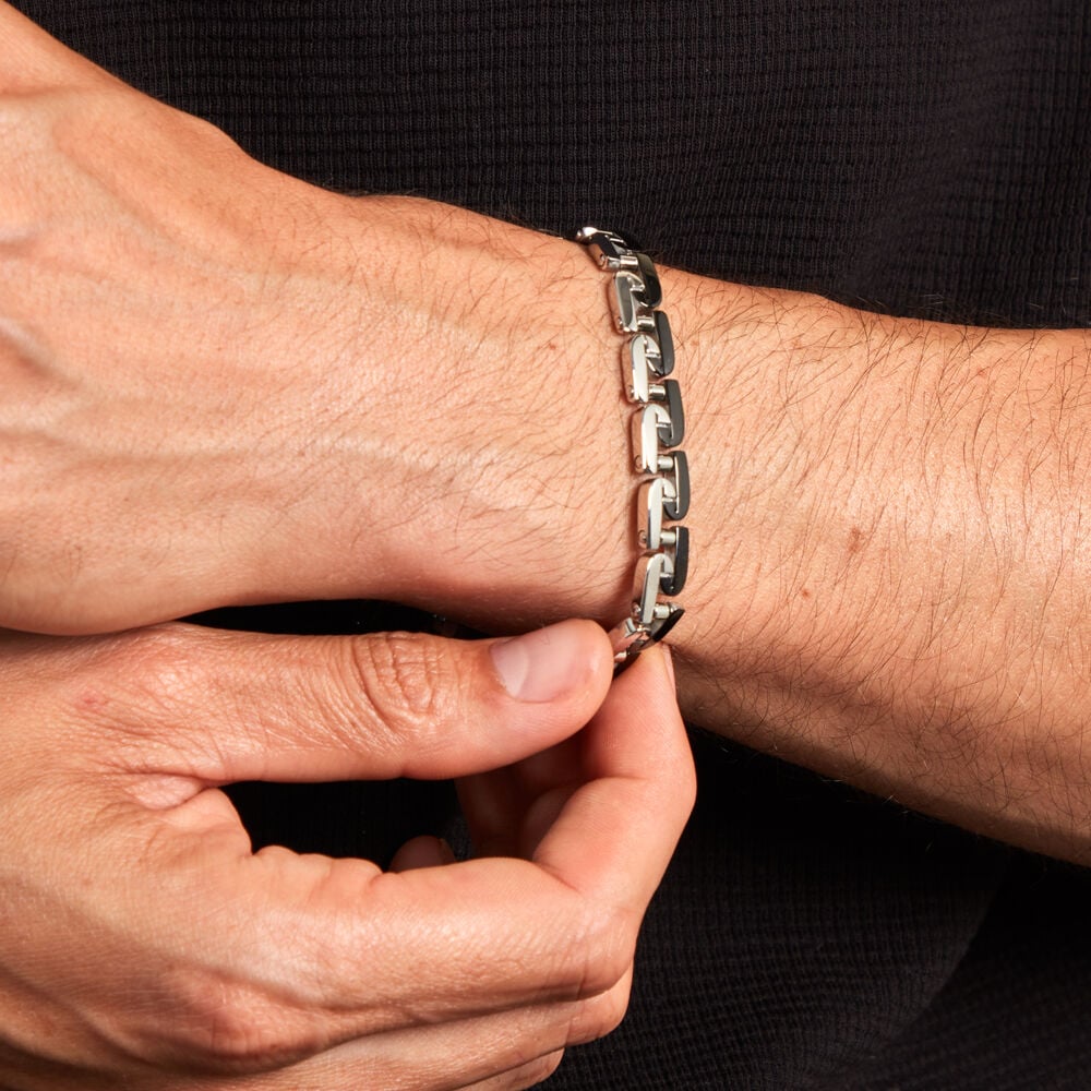 Bracelet Jourdan Wild Acier Blanc Et Noir - Fête des pères Homme | Marc Orian