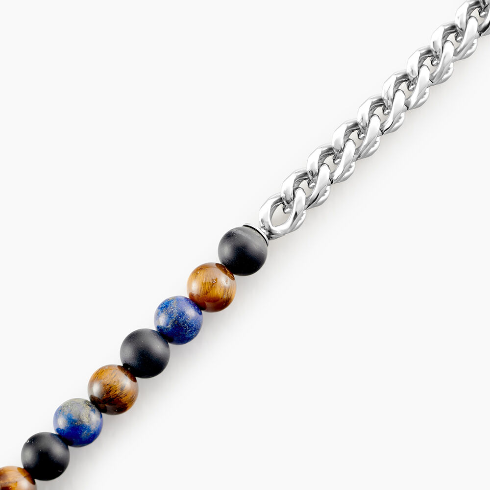Bracelet Acier Blanc Calum œil De Tigre Onyx Agathe - Bracelets chaînes Homme | Marc Orian