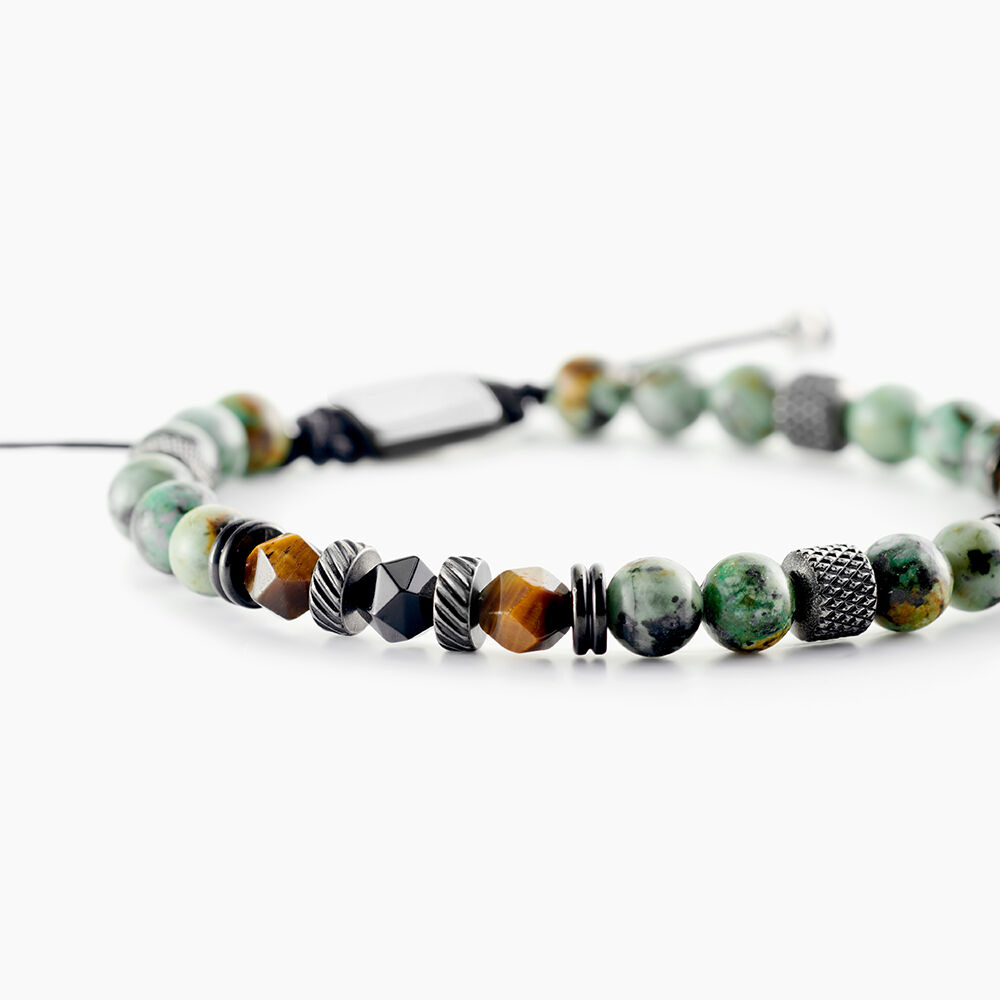 Bracelet Jourdan Archimedes Acier Argent&eacute; Oeil De Tigre Turquoise - Bracelets cha&icirc;nes Homme | Marc Orian