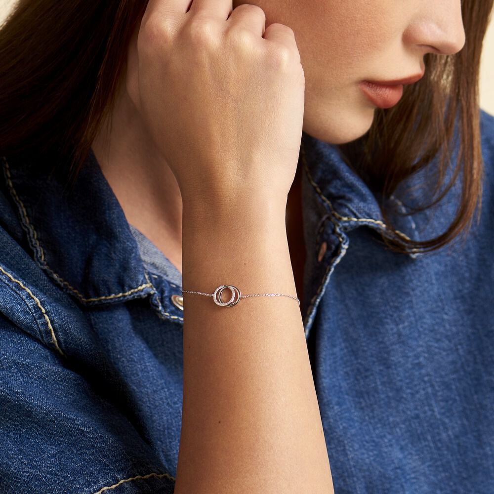 Bracelet Or Blanc Tresha Diamants - Bracelets Anneaux Entrelaces Femme | Marc Orian