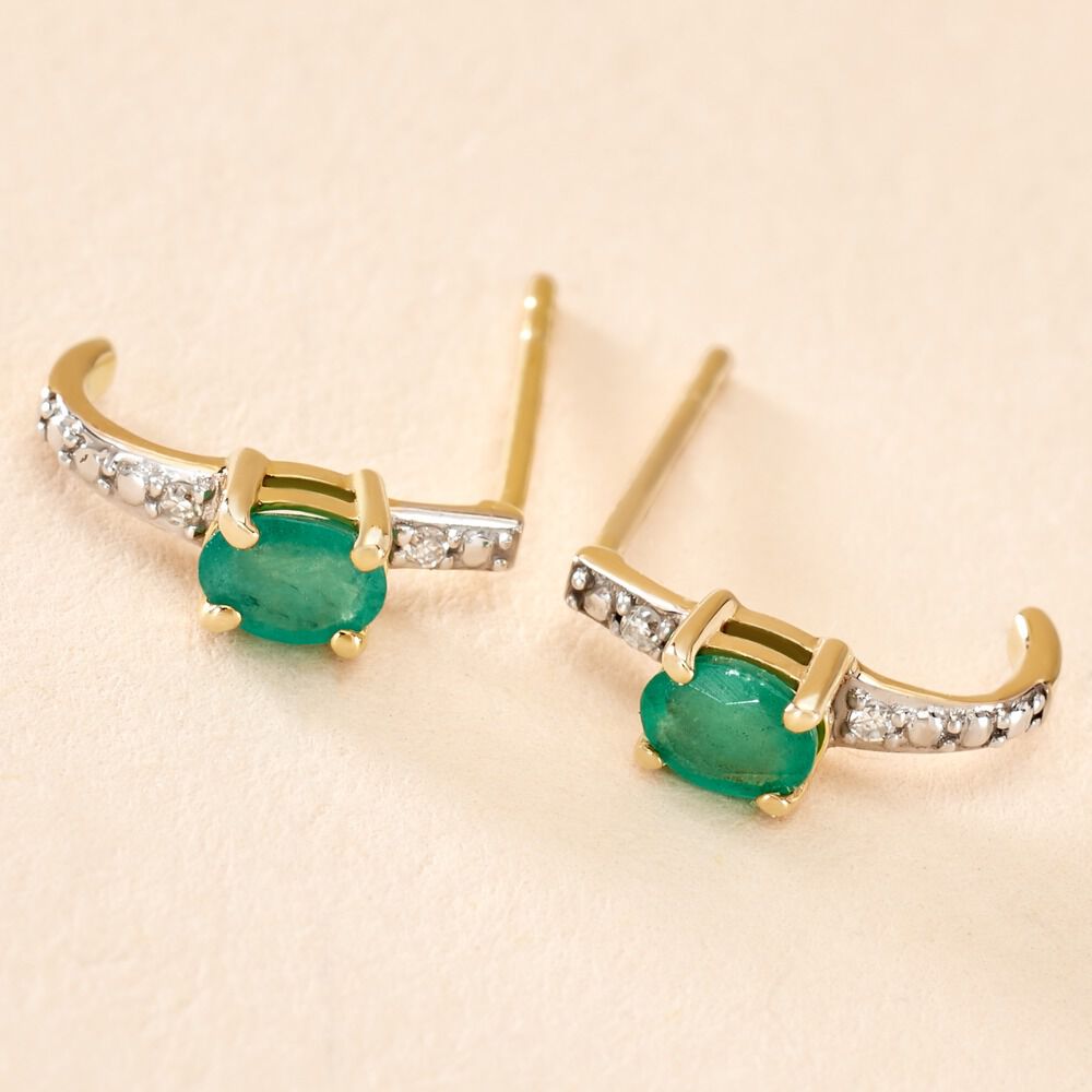 Demi Cr&eacute;oles Barrett Or Jaune Emeraude Diamant - Cr&eacute;oles Femme | Marc Orian