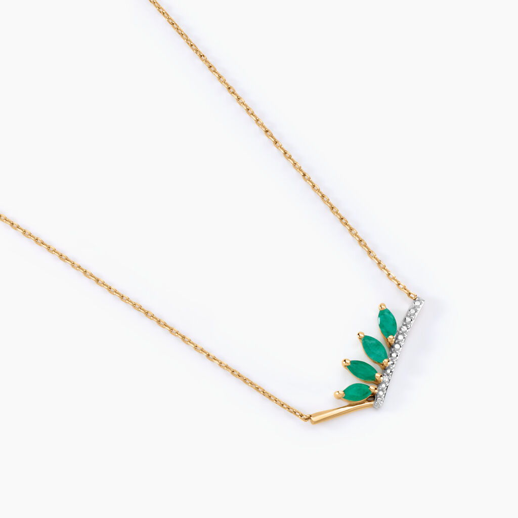 Collier Navette Or Jaune Emeraude Diamant - Colliers avec pierres Femme | Marc Orian