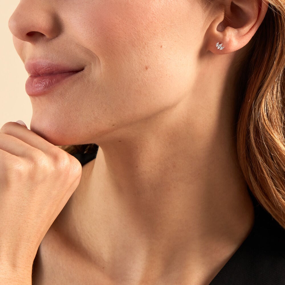 Boucles D'oreilles Puces Eclat D'Aurore Argent Blanc Oxy - Puces Femme | Marc Orian