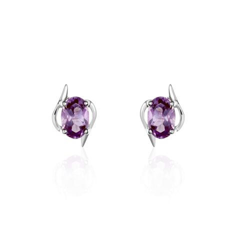 Boucles D'oreilles Puces Vrille Ovale Or Blanc Amethyste - Puces Femme | Marc Orian